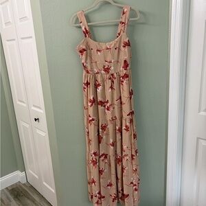 Sincerely Jules Beige and Red Floral Maxi Dress